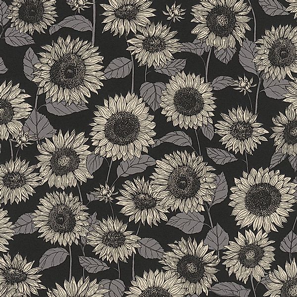 PROFHOME 376854-GU Blumen Tapete Floral Schwarz Anthrazit Grau 0,53 m x 10, günstig online kaufen