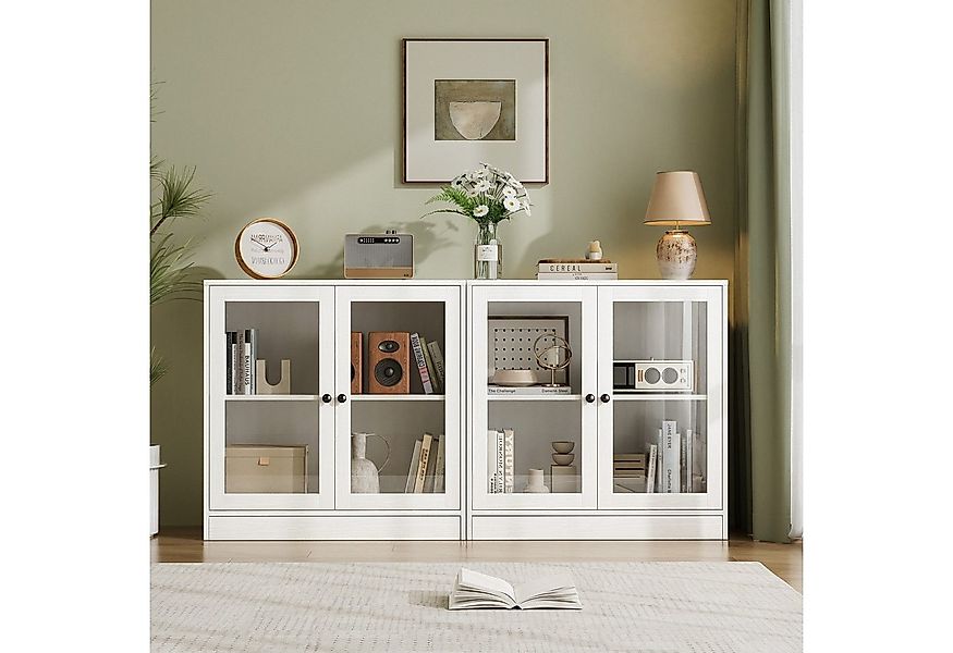 VOWNER Sideboard mit 2 Glastüren – Buffetschrank, Küchenschrank mit Arbeits günstig online kaufen
