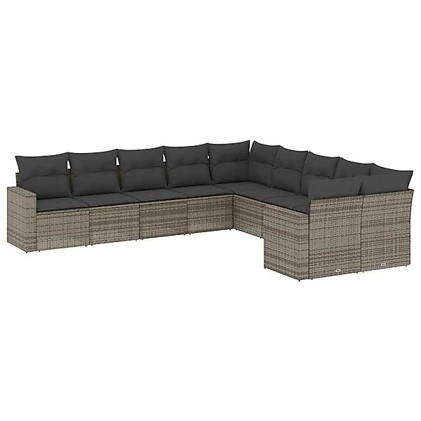 vidaXL 10-Tlg Garten-Sofagarnitur mit Kissen Grau Poly Rattan 3251847 günstig online kaufen