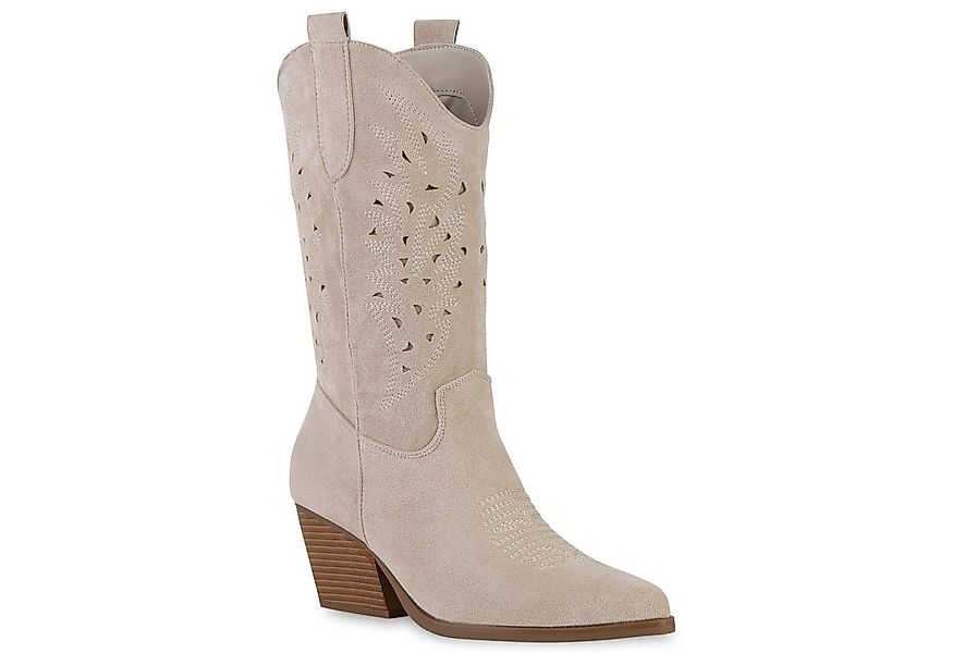 VAN HILL 840054 Cowboystiefel Damen Cowboystiefel Stiefel Stickereien Holzo günstig online kaufen