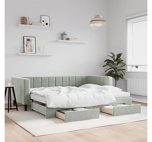 vidaXL Bett, Tagesbett Ausziehbar mit Schubladen Hellgrau 90x200 cm Samt günstig online kaufen