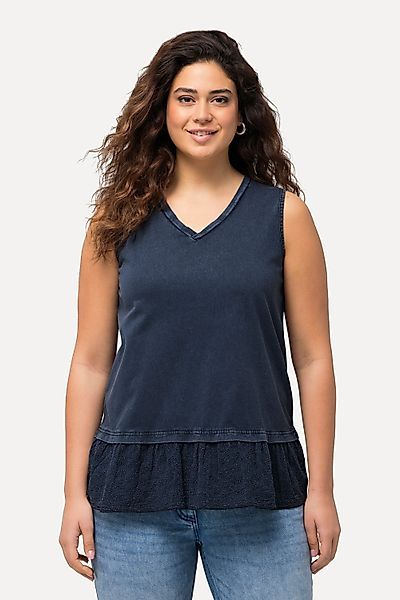 Ulla Popken Longtop Top Stickerei-Bordüre V-Ausschnitt günstig online kaufen