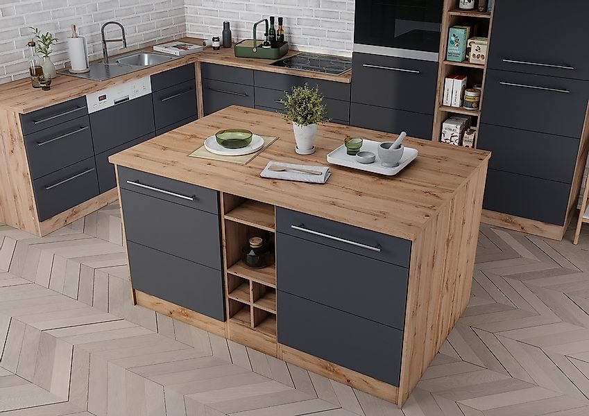 KOCHSTATION Kücheninsel "KS-Wien" Breite 153 cm, MDF-Fronten, Flaschenregal günstig online kaufen