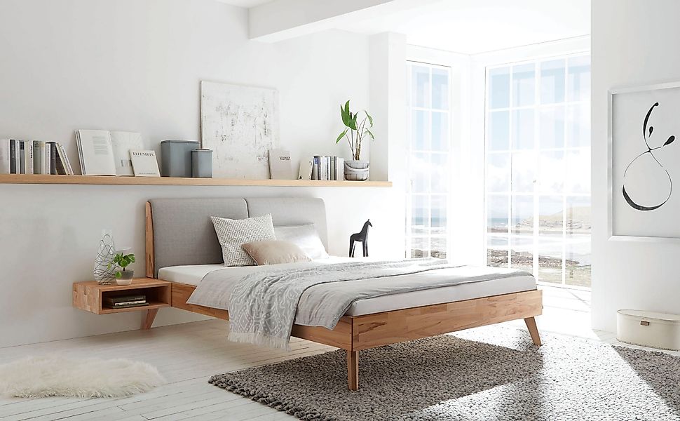 HASENA Massivholzbett "Simone" Kernbuche, Polsterkopfteil, zwei verschieden günstig online kaufen