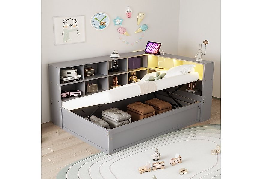 Flieks Daybett, Hydraulisches Stauraumbett Kinderbett 90x200cm mit LED und günstig online kaufen