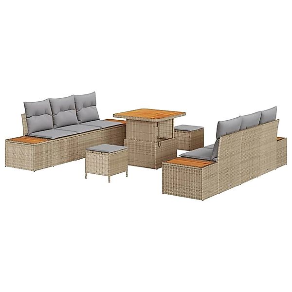 vidaXL Garten-Sofa-Set mit Kissen 9-Tlg Beige Poly Rattan 3362867 günstig online kaufen
