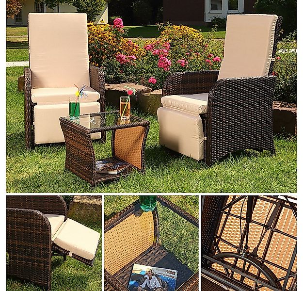 Melko Balkonset Sitzgarnitur Polyrattan Braun Sitzgruppe Essgarnitur Garten günstig online kaufen