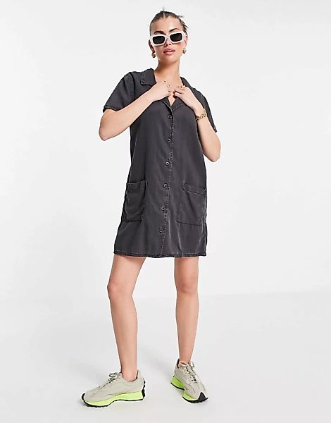 ASOS DESIGN – Weiches Hemdkleid aus Denim in verwaschenem Schwarz günstig online kaufen