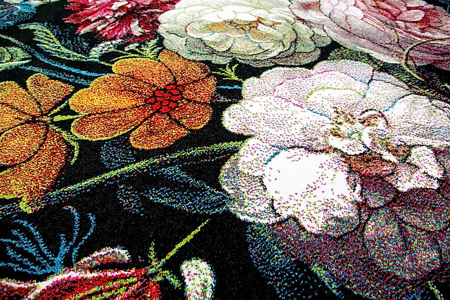 TeppichHome24 Teppich Teppich Blumenstrauß in schwarz, günstig online kaufen