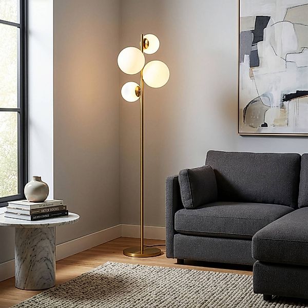 Stehleuchte Fazli, goldfarben, Glas/Metall, Höhe 162 cm, E14 günstig online kaufen