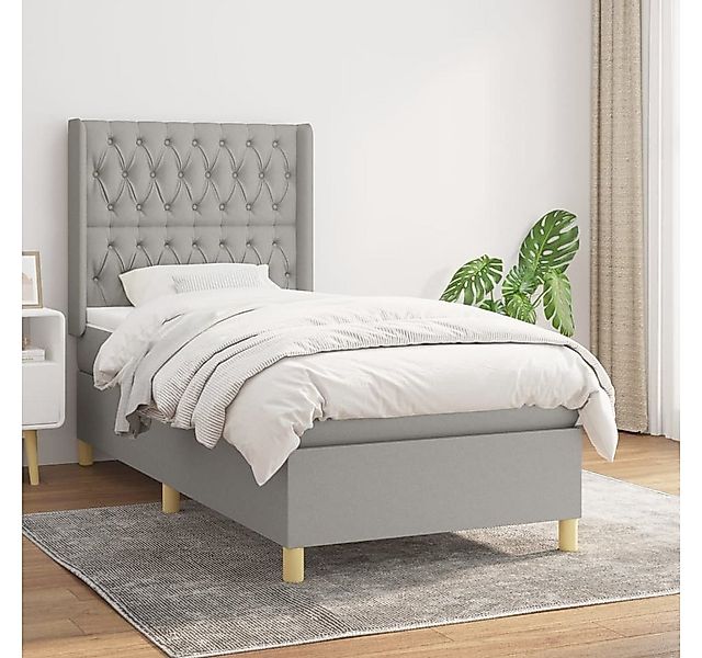 vidaXL Boxspringbett Boxspringbett mit Matratze Hellgrau 90x200 cm Stoff Be günstig online kaufen