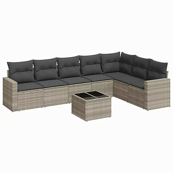 vidaXL Sofaelement 8-tlg. Garten-Sofagarnitur mit Kissen Hellgrau Poly Ratt günstig online kaufen