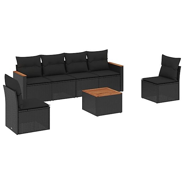 vidaXL 7-Tlg Garten-Sofagarnitur mit Kissen Schwarz Poly Rattan 3225866 günstig online kaufen