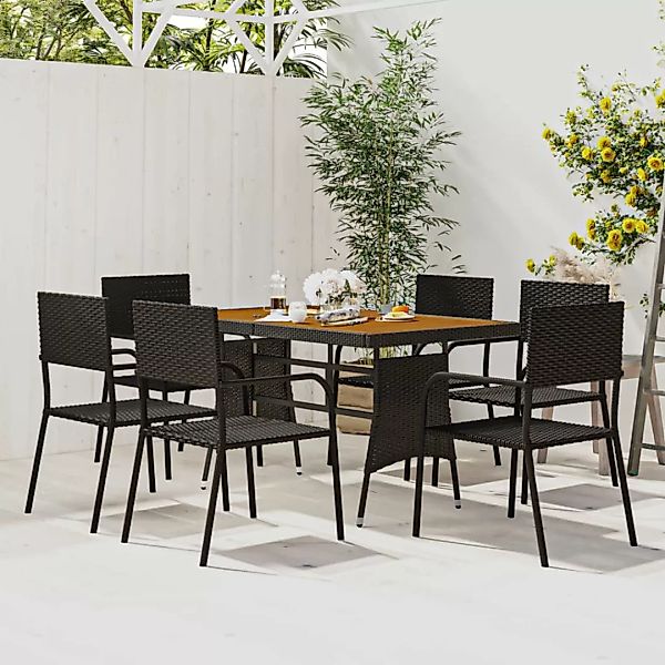 Vidaxl 7-tlg. Garten-essgruppe Poly Rattan Schwarz günstig online kaufen