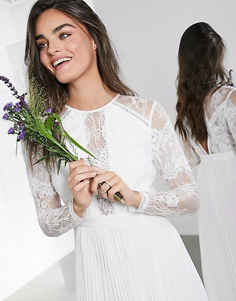 ASOS EDITION – Iris – Langärmliges Maxi-Hochzeitskleid mit Spitze am Oberte günstig online kaufen
