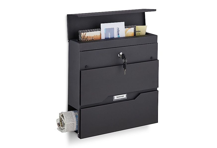 relaxdays Briefkasten Schwarzer Briefkasten mit Zeitungsfach günstig online kaufen