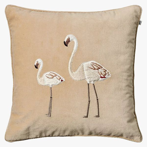 Embroidered Flamingo Kissenbezug 50 x 50cm Beige günstig online kaufen