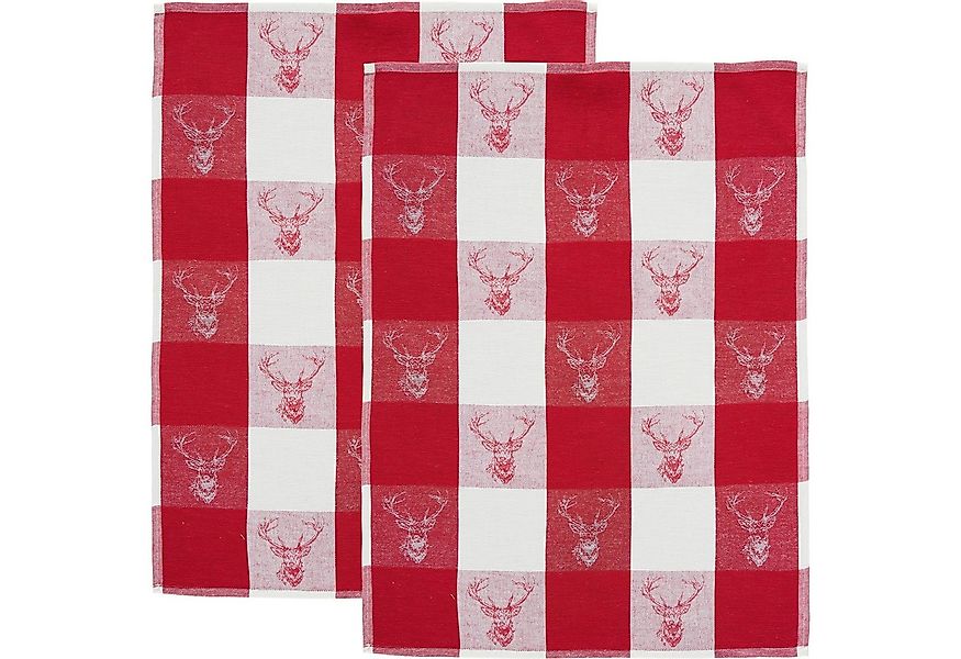 Erwin Müller Geschirrtuch Geschirrtuch "Hirsch" 2er-Pack, Halbleinen Motiv günstig online kaufen