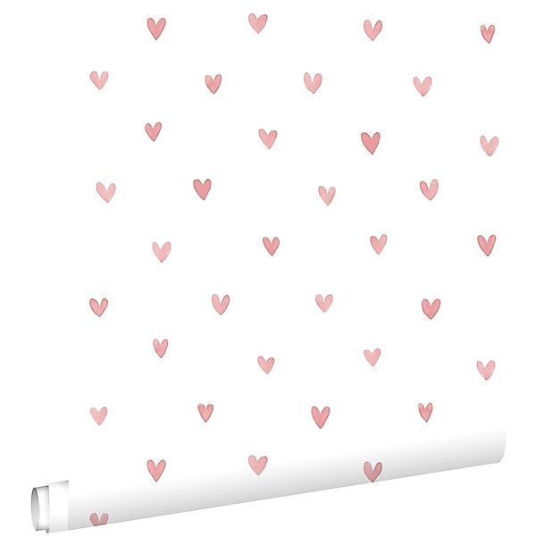 ESTAhome Tapete Herzchen Weiß und Terrakottarosa 50 x 900 cm günstig online kaufen