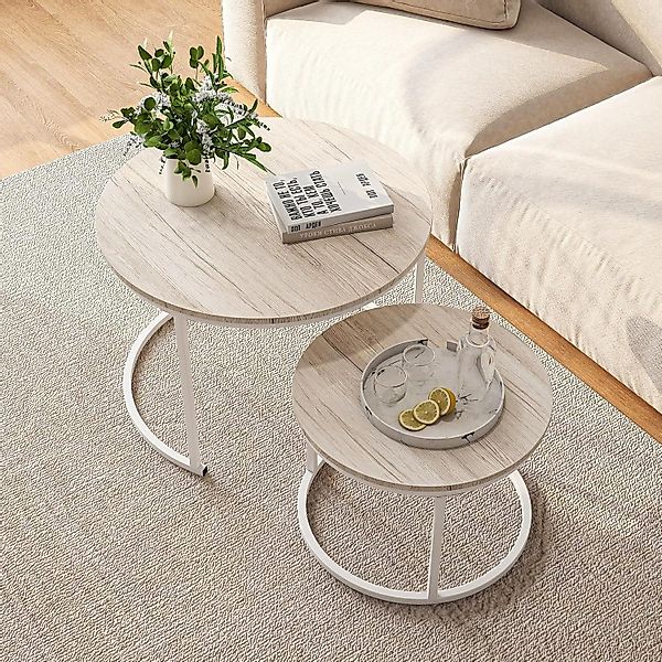 LuxusKollektion Couchtisch Runder Couchtisch Eiche 2er-Set günstig online kaufen
