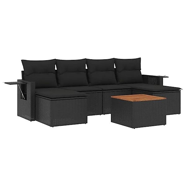 vidaXL 7-Tlg Garten-Sofagarnitur mit Kissen Schwarz Poly Rattan 3224683 günstig online kaufen