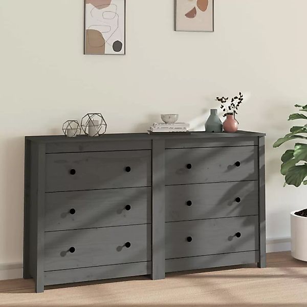 Vidaxl Sideboard Grau 140x35x80 Cm Massivholz Kiefer günstig online kaufen