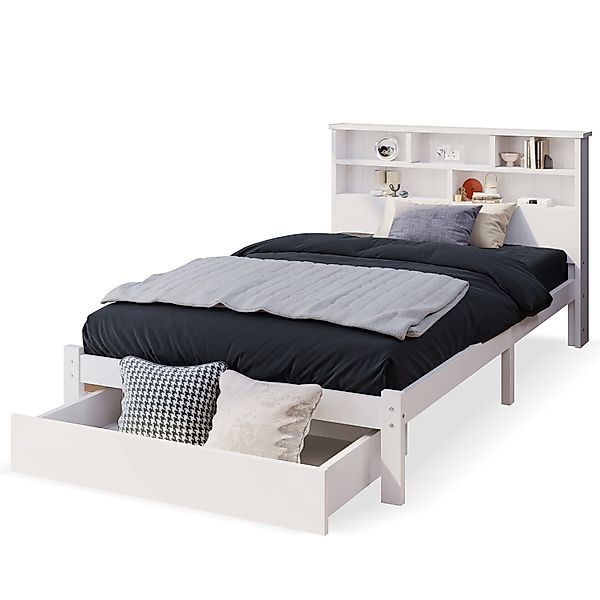 Ulife Massivholzbett Weiß Doppelbett /Einzelbett mit günstig online kaufen