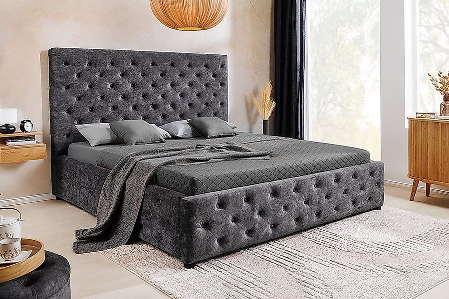 riess-ambiente Boxbett PARIS 180x200cm grau Samt – Doppelbett mit Stauraum, günstig online kaufen