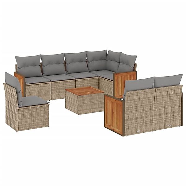 vidaXL 9-Tlg Garten-Sofagarnitur mit Kissen Beige Poly Rattan 3227851 günstig online kaufen
