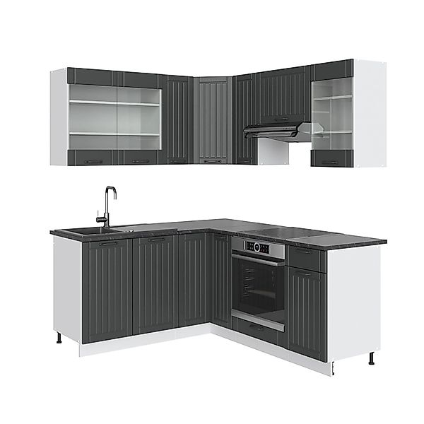 Vicco Fame-Line Eckküche Anthrazit Landhaus/Weiß 160 x 190 cm AP Anthrazit günstig online kaufen