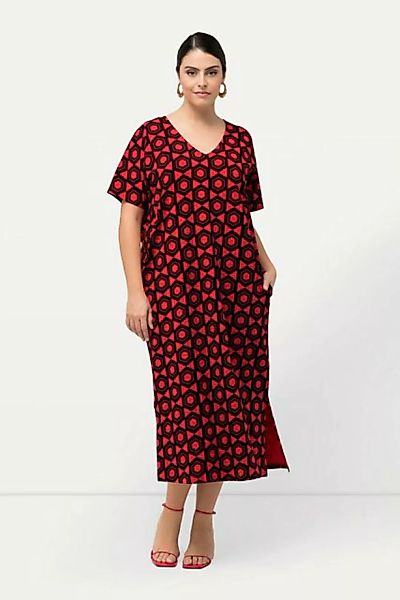 Ulla Popken Sommerkleid Jerseykleid grafisches Muster V-Ausschnitt Halbarm günstig online kaufen