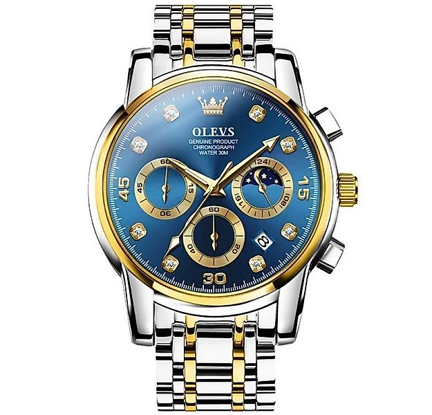 OLEVS Quarzuhr Herren Olevs Chronograph Bicolor Silber/Gold Blau günstig online kaufen