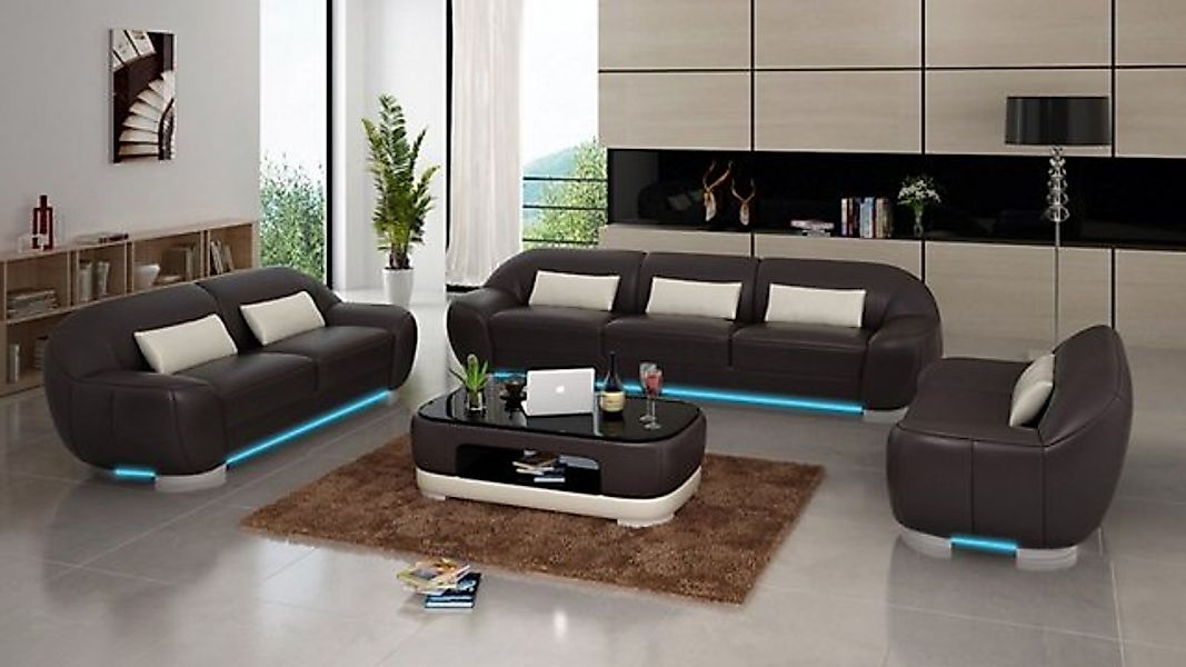 JVmoebel Sofa Schwarze Ledersofas Couch Sofagarnitur Eck Garnitur 3+2+1 Des günstig online kaufen