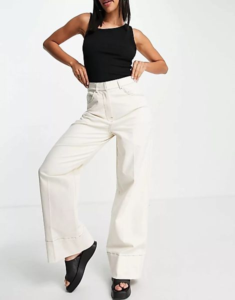Selected Femme – Elegante Hose aus Bio-Baumwolle mit weitem Bein und Kontra günstig online kaufen