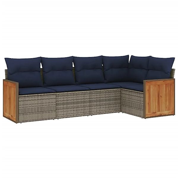 vidaXL 5-Tlg Gartensofa-Set mit Kissen Grau Polyrattan 3227629 günstig online kaufen