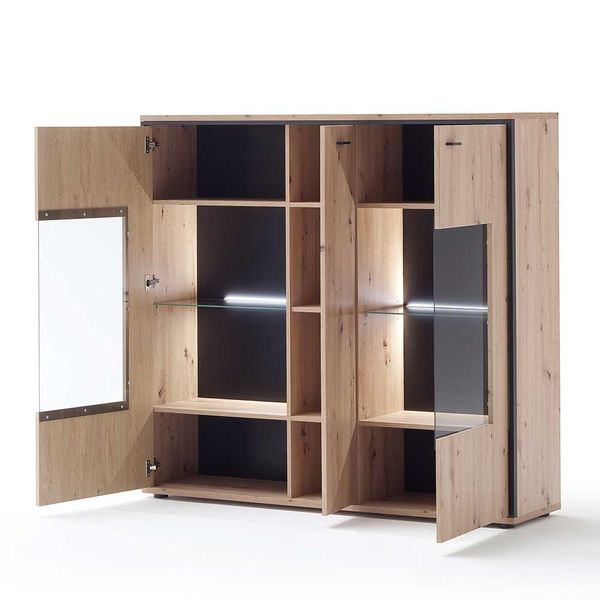 Highboard Vitrine in Eichefarben und Anthrazit modern günstig online kaufen