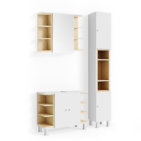 Vicco Badmöbel-Set Aquis, Weiß/Sonoma, 3 Teile, günstig online kaufen