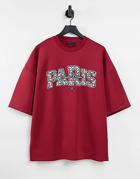 ASOS DESIGN – Oversize-T-Shirt aus rotem Neopren mit „Paris”-Print günstig online kaufen