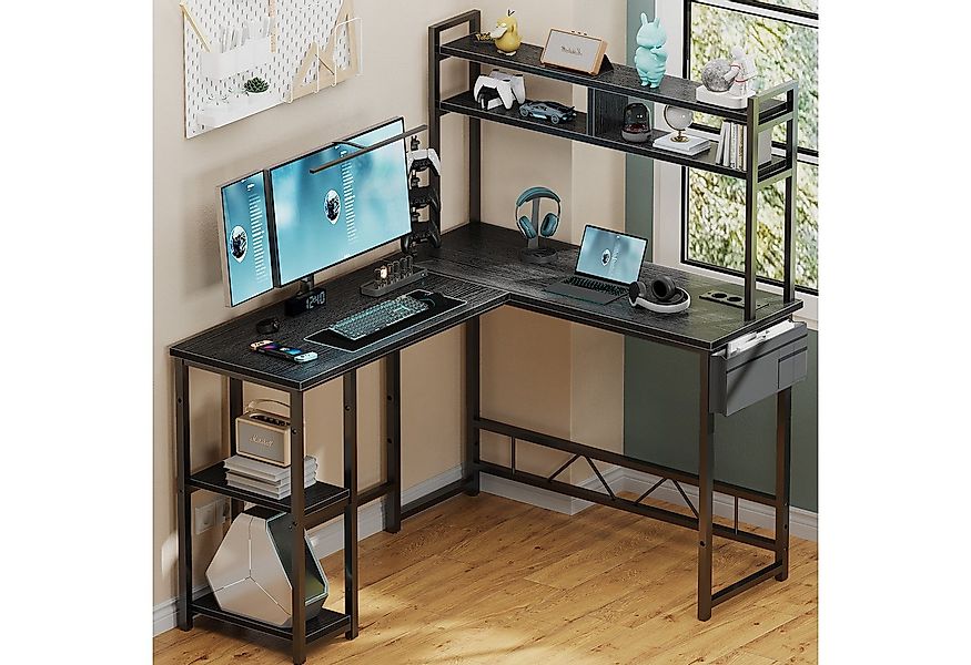 Furnicopia Eckschreibtisch 140 * 120cm Schreibtisch mit LED und USB L-förmi günstig online kaufen