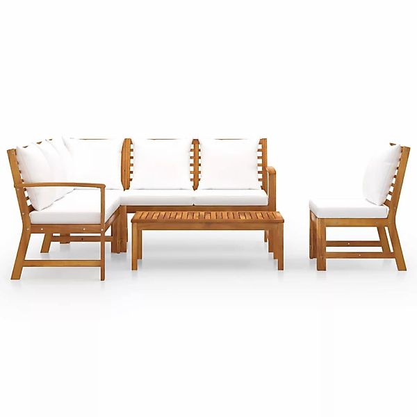 5-tlg. Garten-lounge-set Mit Auflagen Creme Massivholz Akazie günstig online kaufen