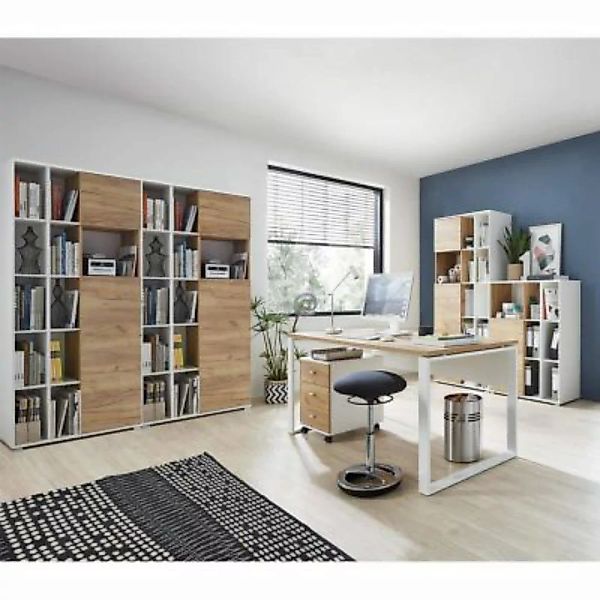 Lomadox Büromöbel Set in weiß mit Navarra Eiche Nb. GENT-01 Schreibtisch mi günstig online kaufen