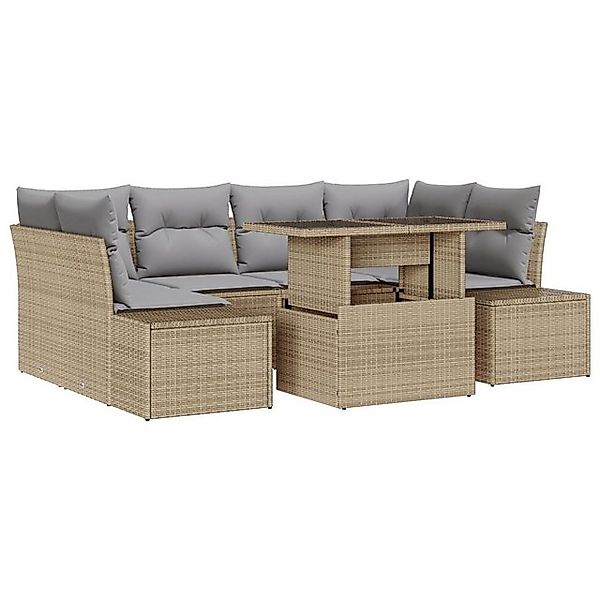 vidaXL Loungesofa 7 Teiliges Garten Sofa Set mit Kissen Beige Poly Rattan, günstig online kaufen