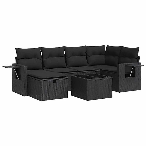 vidaXL 7-Tlg Garten-Sofagarnitur mit Kissen Schwarz Poly Rattan 3325491 günstig online kaufen