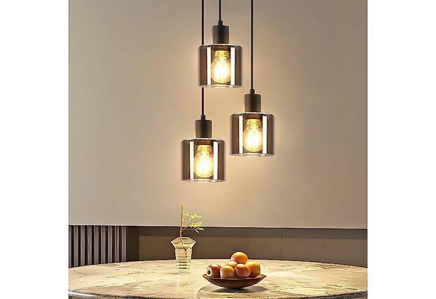Nettlife Pendelleuchte Esszimmer Glas Vintage 3 flammig E27 Schwarz Retro P günstig online kaufen