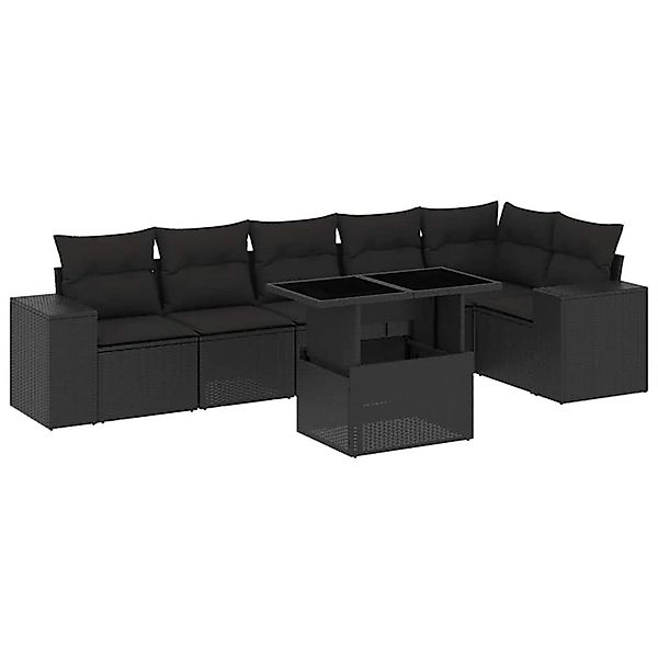 vidaXL 7-Tlg Garten-Sofagarnitur mit Kissen Schwarz Poly Rattan 3269175 günstig online kaufen