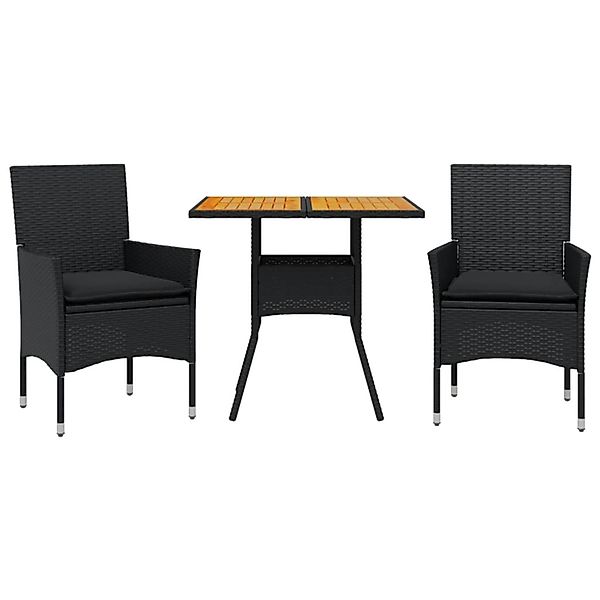 vidaXL 3-Tlg Garten-Essgruppe mit Kissen Schwarz Poly Rattan Akazie 3278711 günstig online kaufen