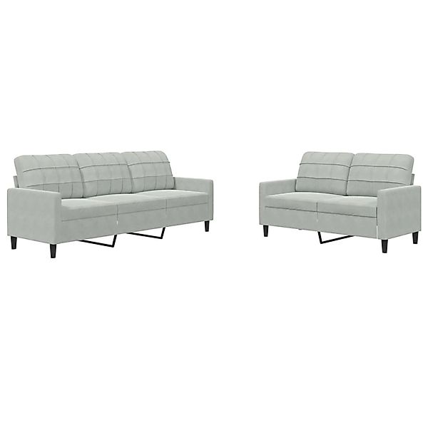 vidaXL 2-Tlg Sofagarnitur mit Kissen Hellgrau Samt 2153323 günstig online kaufen