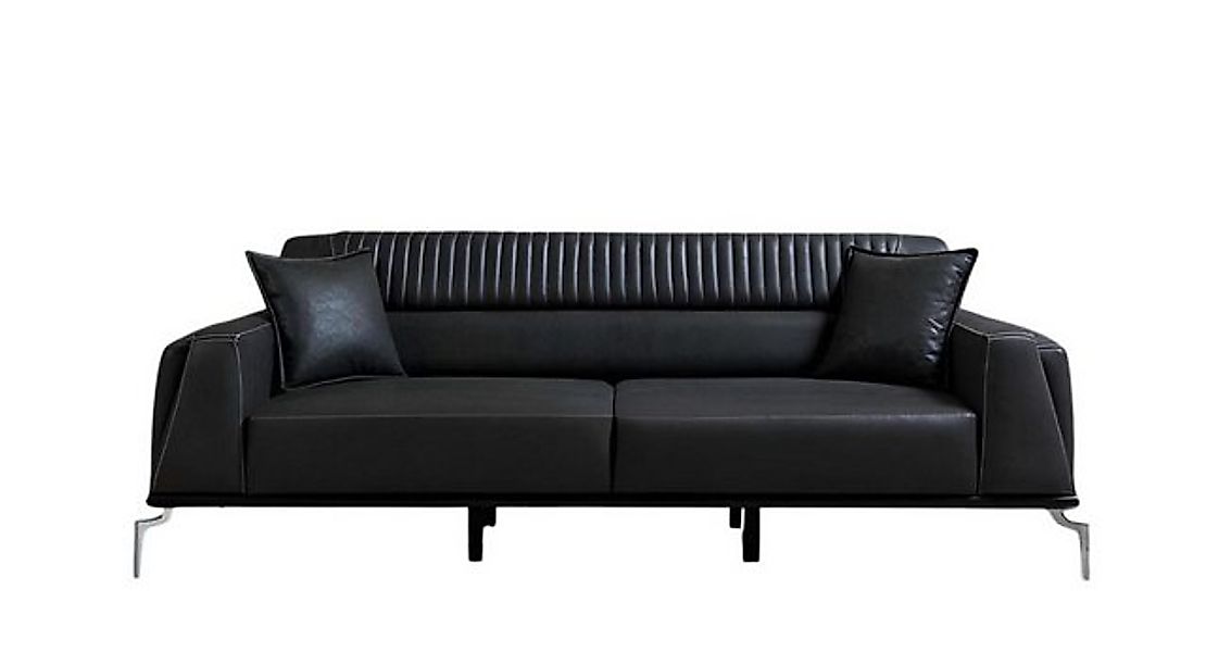 Xlmoebel 3-Sitzer Modernes dreisitziges Wohnzimmer-Sofa aus schwarzem Leder günstig online kaufen