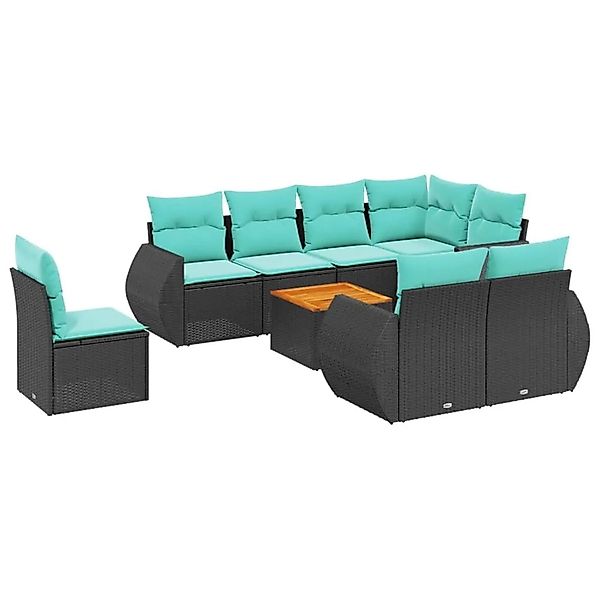 vidaXL 9-Tlg Gartensofa-Set mit Kissen Schwarz Polyrattan 3225098 günstig online kaufen