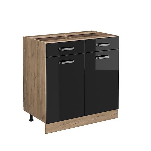 Vicco Küchenunterschrank R-Line Schwarz Hochglanz/Goldkraft Eiche 80 cm ohn günstig online kaufen